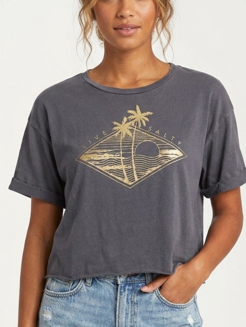 Live Salty Salt Life Tshirt Small Gray 100% Cotton